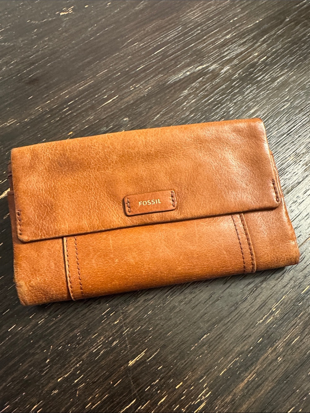 Fossil Leather Fold Wallet in Warm Brown